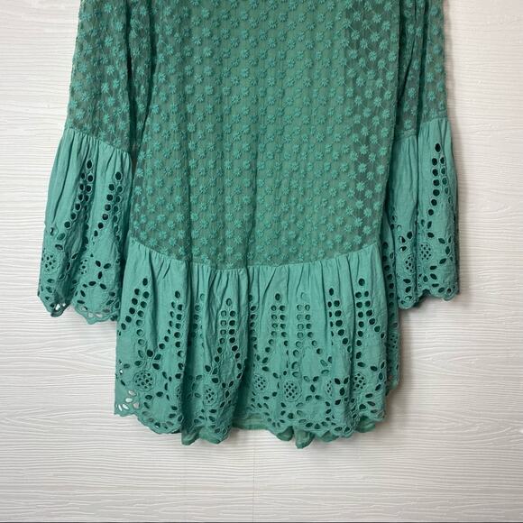 RHUM & RAISIN Teal Eyelet layer Tunic Boho Bohemian M/L - Picture 10 of 11